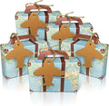 50Pcs Party Favor Candy Box, World Map Mini Suitcase Favor Box, Vintage Kraft Paper with Tags and Burlap Twine for Travel Themed Party, Bridal Shower, Wedding Decorations