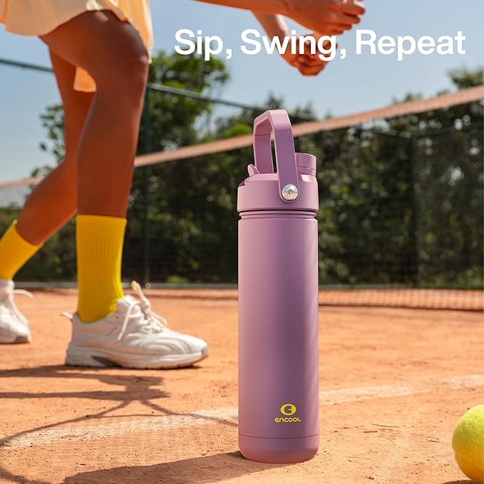 ENCOOL Insulated Water Bottle with Straw Stainless Steel Water Bottle, Leak-Proof, BPA-Free, Double Wall Vacuum Keeps Cold for 24 Hours for Sports, Travel, School (32 oz, Mountbatten Pink)