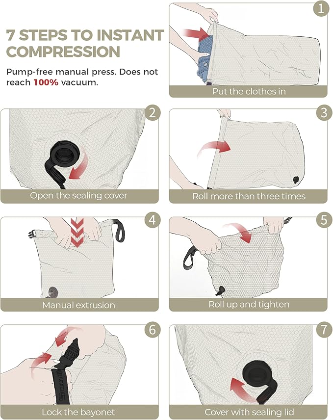 Travel Laundry Bag, Pump-free Vacuum Compression Dirty Clothes Bag, Medium Reusable Waterproof & Washable Laundry Bag, Wet and Dry Bag, Ideal for Suitcases, Laundromats (1 Pack) White
