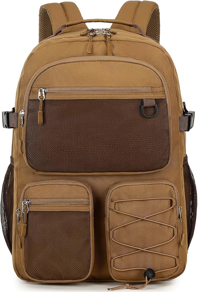 Lohol Water Resistant Backpack for School Travel College Travel, Large Bookbag with Mulitiple Pockets for Men and Women (Brown)