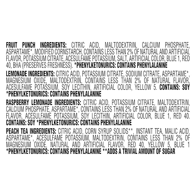 Crystal Light Refreshing Drink Mix Variety Pack, 44 Packets, for Convenient Hydration, Lemonade, Raspberry Lemonade, Peach Iced Tea, Fruit Punch, Natural and Artificial Flavor, Zero Sugar, 4.18 oz