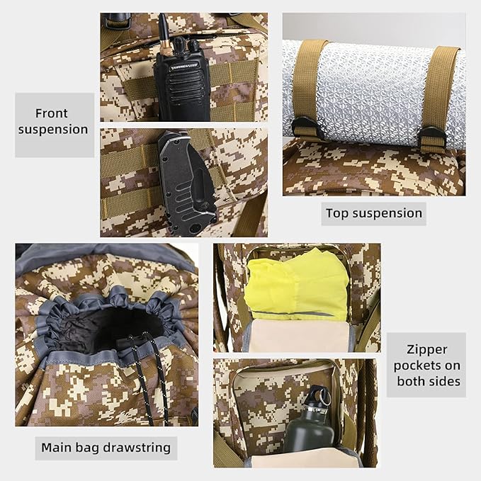 100L Camping Hiking Backpack,Molle military Tactical rucksack backpack,Waterproof Lightweight Hiking Backpack (Black)