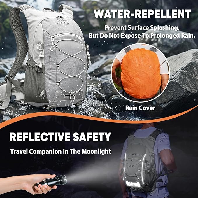 25L Hiking Backpack with Rain Cover Lightweight Hiking Daypack for Travel Camping Outdoors Knapsack for Men Women (Grey)