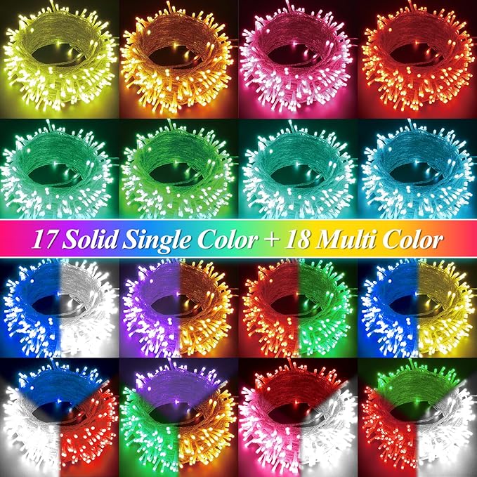 LitHome Color Changing Christmas String Lights Connectable, 35 Colors 66Ft 200 LED Red White and Blue String Lights Outdoor with Remote, 4th of July Light Plug in for Tree Party Independence Day Decor