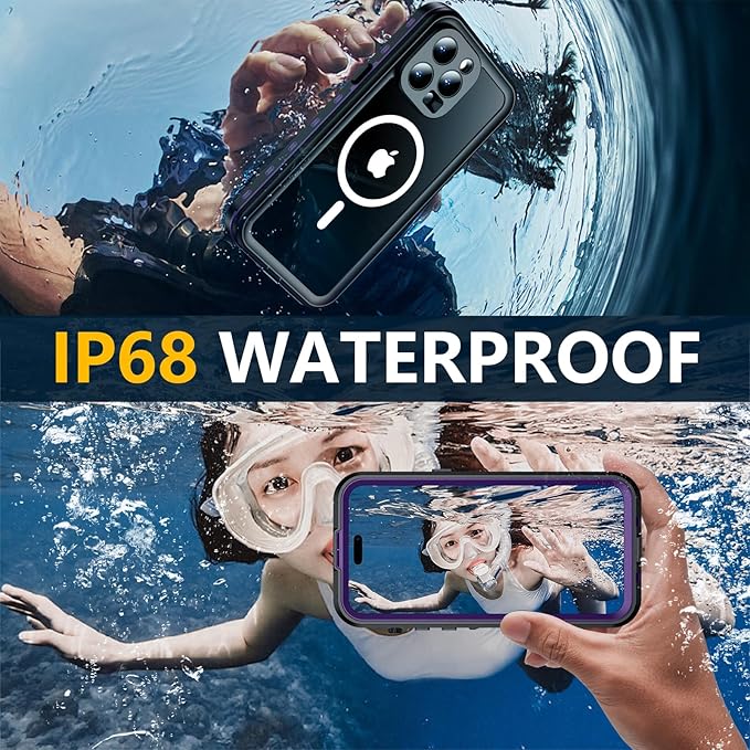 Red2Fire for iPhone 14 Pro Case Waterproof, [Built-in Screen Protector & Camera Protector][Compatible with MagSafe][Full Body Shockproof][IP68 Waterproof][Dustproof] Phone Case 6.1" Purple/Clear