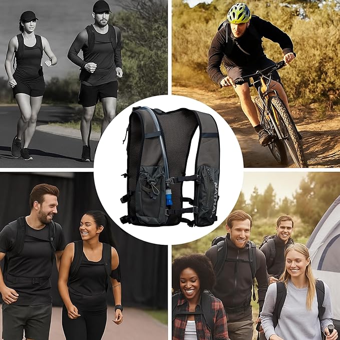 Nathan QuickStart Hydration Pack Vest with Bladder or flasks, Storage Pockets, Breathable Moisture-Wicking Fabric, Adjustable Straps for Running, Hiking, Walking, Marathons, Obstacle Races