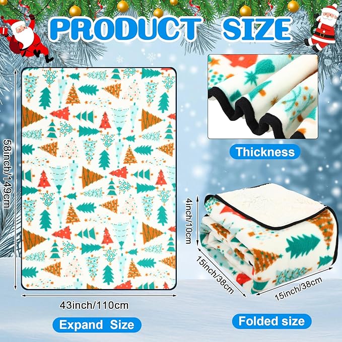 Riakrum 12V Car Heated Blanket for Cold with 2 or 3 Heating Levels 58 x 43 Emergency Winter Adjustable Temperature Electric Blanket Throw Gift Plugs in Car RV Truck SUV(Fresh Color,Christmas Tree)