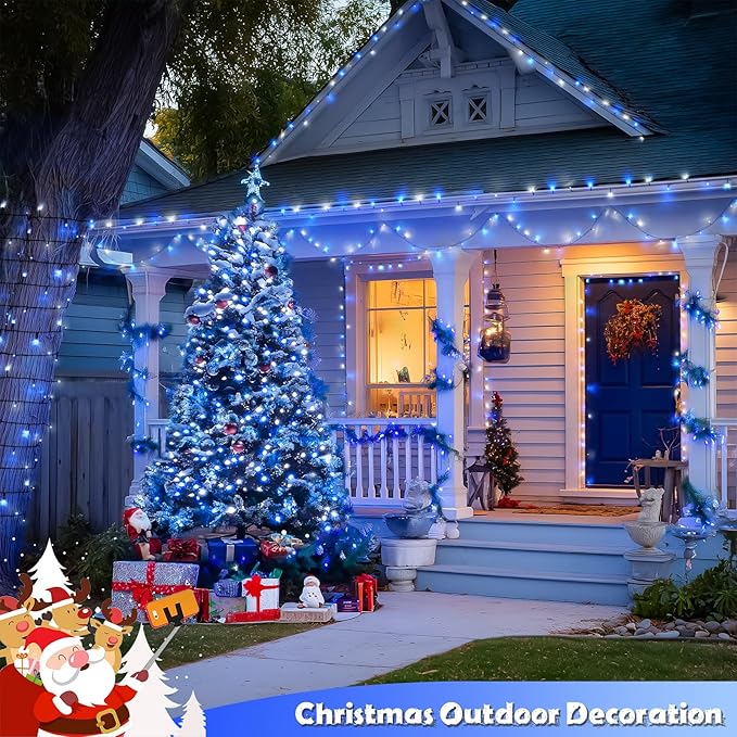 JMEXSUSS 2 Pack Solar String Lights Outdoor Waterproof, Total 66 FT 200 LED Solar Christmas Lights Outdoor, Twinkle Light for Christmas Tree Outside Garden Yard Xmas Decor, Blue and White