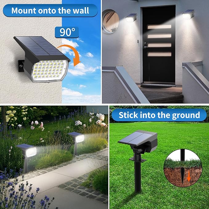 Tadyreal Solar Spot Lights Outdoor 2 Pack, [46 LED/3 Modes] Solar Landscape Spotlights Waterproof, 2-in-1 Auto On/Off Solar Powered Lights for Outside Yard Garden Wall Pathway(Cool White)