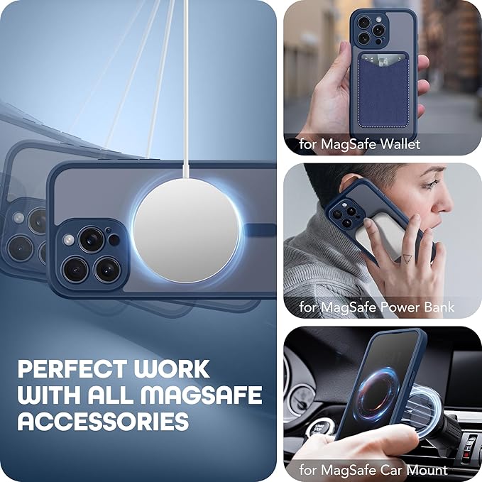 TIESZEN for iPhone 15 Pro Case, Compatible with MagSafe, Built-in Privacy Screen Protector and Camera Protection, Anti Spy Full Body Dustproof Shockproof Hard Phone Case 6.1", Dark Blue