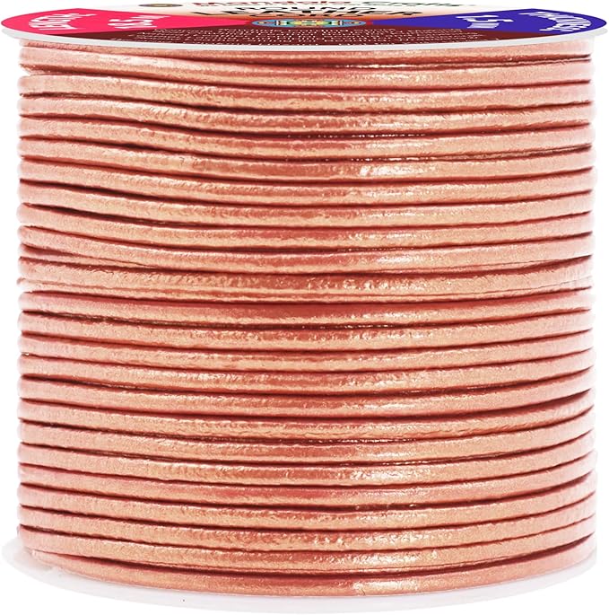 Mandala Crafts Round Genuine Rose Gold Leather Cord for Jewelry Making – 1.5mm Cowhide Leather Rope String Lace for Kumihimo – 20 Yards Cowhide Craft Cording Spool