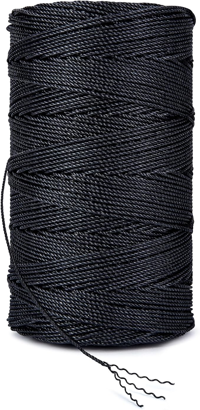 HONGDA Tarred Twine, 1080 Feet Nylon Twine #18 Bank Line-Black Nylon String 1.5mm, Black Strong Twisted Seine Rope Ideal for Gardening, Construction, Gear Tying, Jungle Survival