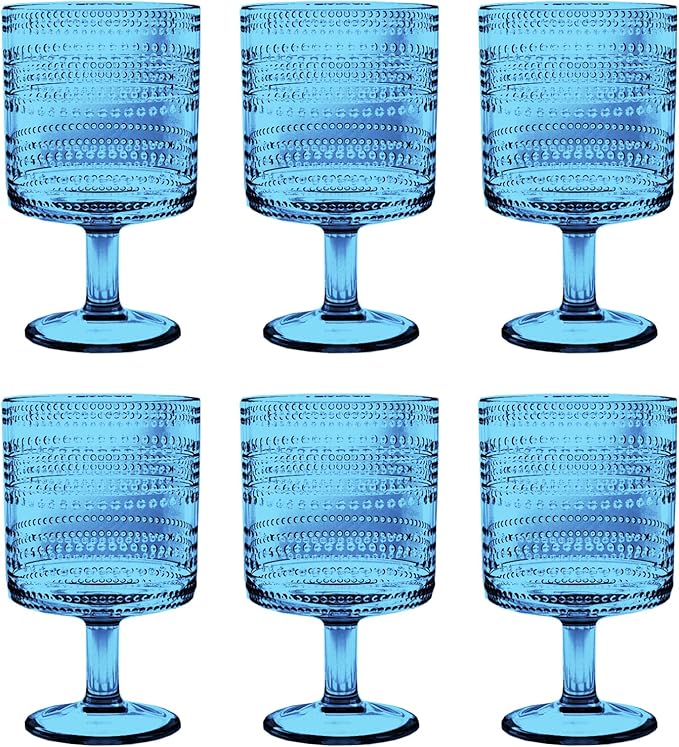 Beaded 14 oz Durable Acrylic Wine Glasses, Shatter-Resistant and Dishwasher-Safe Indoor/Outdoor Drinkware, Glass for Wine, Sangria, and Spritzers - Cobalt Blue - Set of 6