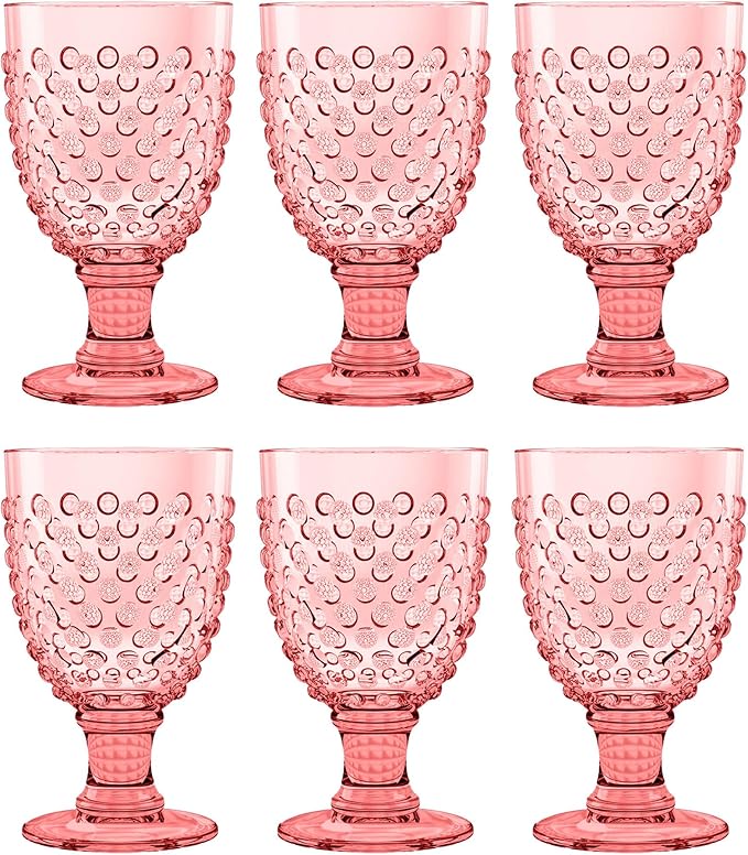 Hobnail Acrylic Wine Glass - Pink - 17 oz - Set of 6