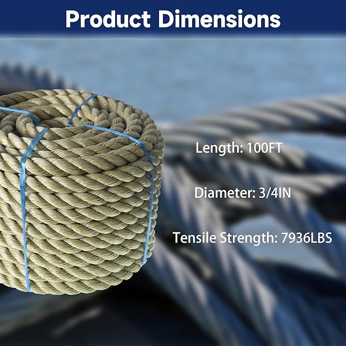 100 feet Twisted ProManila - UnManila Rope, Three Strand Twisted Rope with 3/4 Inch Diameter for Decor, Crafts, Sporting, and Landscaping