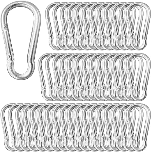 50 Pack Sliver Carabiner Clips, 2.36 Inch Heavy Duty Spring Snap Hooks - Small Locking Carabiners for Camping, Hiking, Hammocks, Swing Sets, Keychains, Fishing & Outdoor Gear