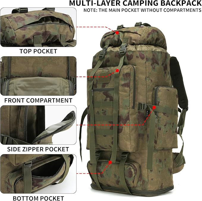 Hiking Backpack for Men 70L/100L Camping Backpack Military Rucksack Molle 3 Days Assault Pack for Climbing | Camping Backpack, 3 Days Assault Pack, for Climbing