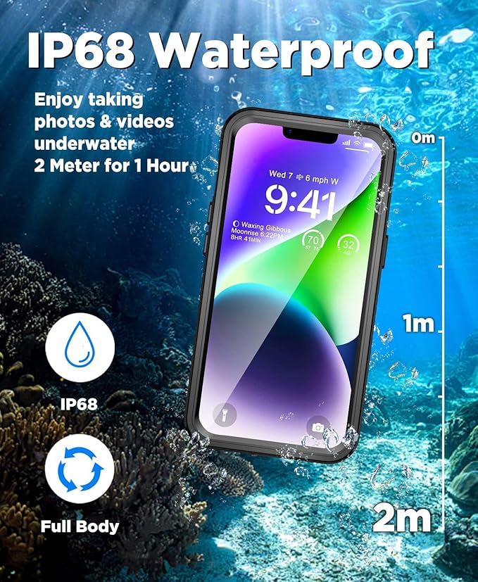 Beeasy for iPhone 14 Pro Waterproof Case with Magsafe IP68 Underwater Military Grade, Phone Case with Shockproof, Dustproof, Rugged 360 Full Body Protection Cover with Built-in Screen Protector Black