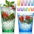 Bravario Royal Plastic Drinking Glasses, 13 and 18 oz Set of 12, Plastic Cups Reusable Dishwasher Safe, Premium Juice & Water Tumblers for Home Kitchen Pool Party, BPA-Free Durable Mixed Colors Gift