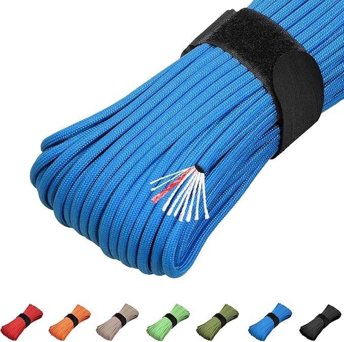 Survival Paracord 550 Fire Paracord Survivor Cord Nlyon Rope 10 Strands US Military Type III 550 Parachute Cord with Integrated Fishing Line, Fire-Starter Tinder 4 in 1