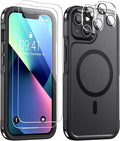 Lanhiem Magnetic for iPhone 13 Case, 2 Pack [Tempered Glass Screen Protectors+Camera Lens Protectors] 10 FT Military Drop Protection Anti-Fingerprint Slim Design Phone Cover for iPhone 13 (Black)