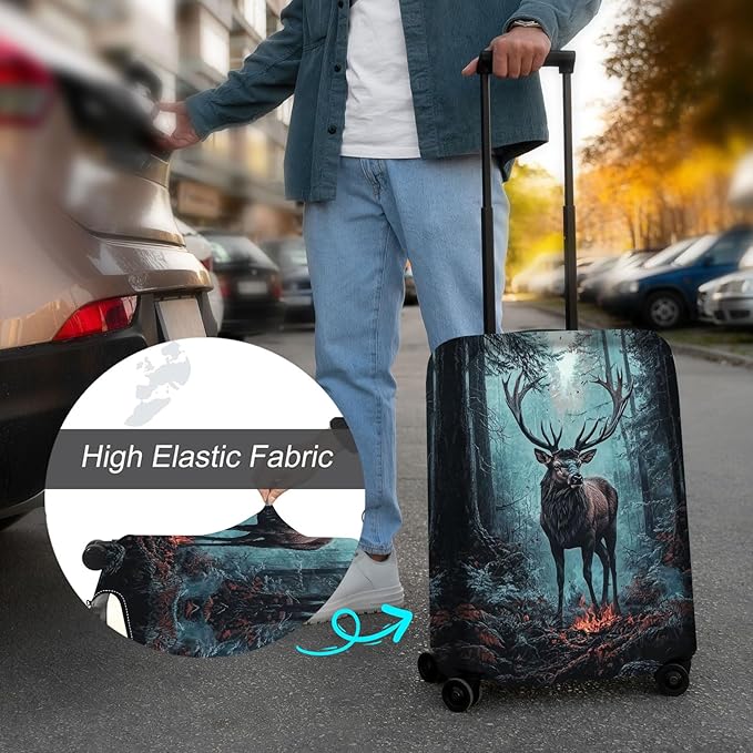 Luggage Cover Protector for 19-20 Inch Suitcases, TSA Approved Elastic Travel Suitcase Covers, Anti-Scratch Washable Luggage Sleeve for Carry On & Checked Bags, Enormous Stag