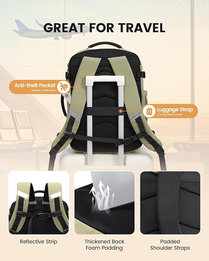 LOVEVOOK 40L Travel Backpack for Men Women, Waterproof Carry On Backpack for Work & Travel, Flight Approved Personal Item with 3 Packing Cubes, TSA Bag Fits 17.3" Laptop,Light pink