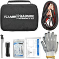 Car Emergency Safety Kit Bag with Jumper Cables, Tire Pressure Gauge, Auto Vehicle Safety Road Side Assistance Kits Essentials,for Women, Men, Teen (Black)