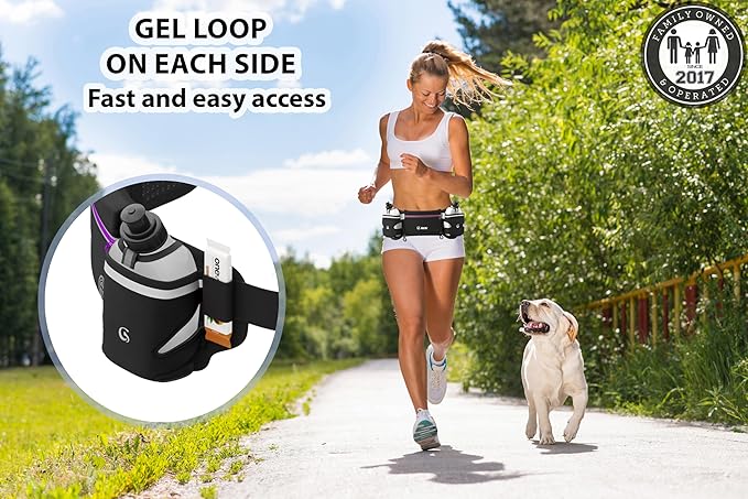 Q-RUN Hydration Running Belt with Bottles - Water Belts for Woman and Men - iPhone Belt for Any Phone Size - Fuel Marathon Waist Pouch for Runners - Jogging Cycling Biking, Purple