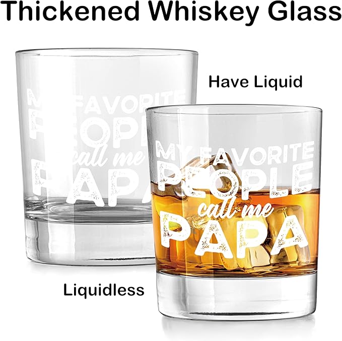 Nogrit My Favorite People Call Me Papa Whiskey Glasses 10 oz, Papa Dad Gifts for Father's Day Birthday from Son Daughter Old Fashioned Rocks Glasses for Men Drinking Cocktail Scotch Vodka Tequila Rum