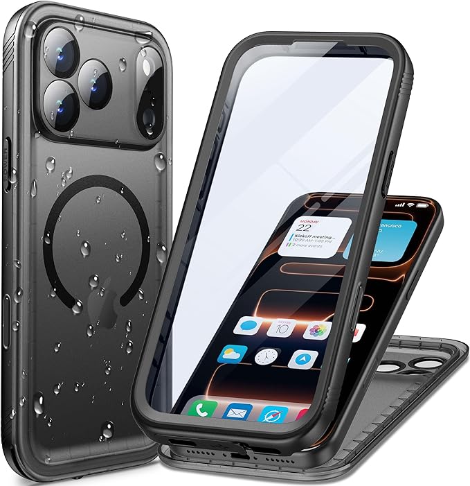 Cozycase for iPhone 17 Pro Waterproof Case Full-Body Bumper Shockproof Dustproof Cases with Built-in Screen Protector &Camera Control Compatible with MagSafe,Drop Proof 17P Cover Frosted Black