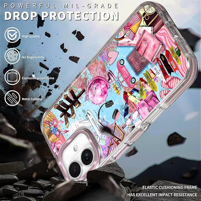 Case for iPhone 16,[Compatible with MagSafe],Cover Holiday Trip World Map Phone Case Design，for Women Girls Magnetic Clear Cover - Slim, Sleek, & Shockproof Protection
