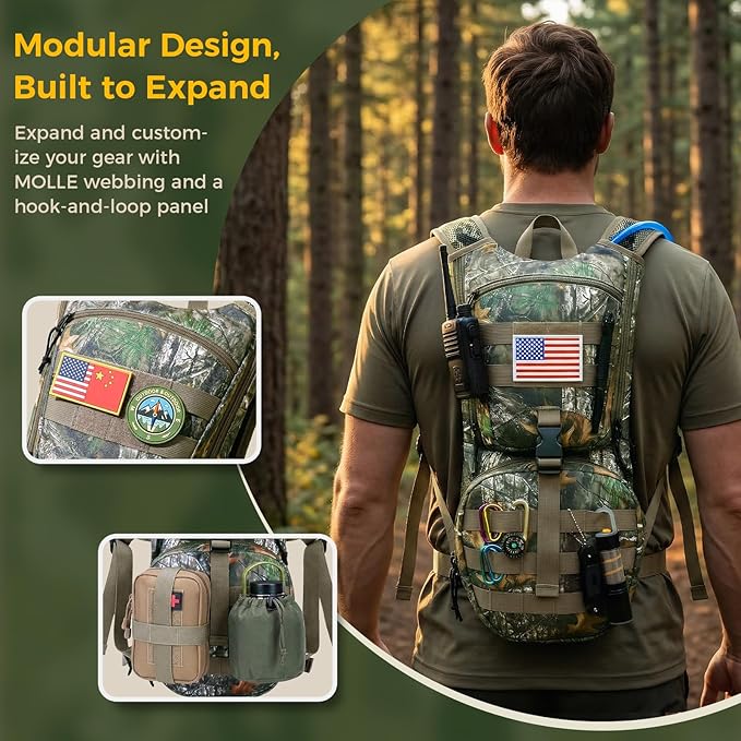 Blue Quartz Hydration Backpack with 3L Water Bladder, Lightweight Hiking Backpack with Phone Pocket, Tactical Molle Water Backpack for Running, Biking, Climbing, Hydro Pack for Men Women