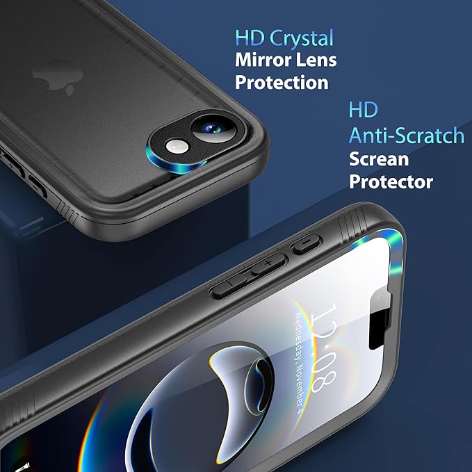 SPORTLINK for iPhone 16e Case/iPhone 17e Case, IP68 Waterproof Military Protective Full Body Heavy Duty Shockproof 360 Sealed Dustproof with Camera Screen Protector Cover for i Phone 16 e 6.1" Black