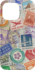 World Map Travel Passport Stamps Postage Stamp Case for iPhone 14 Pro Max