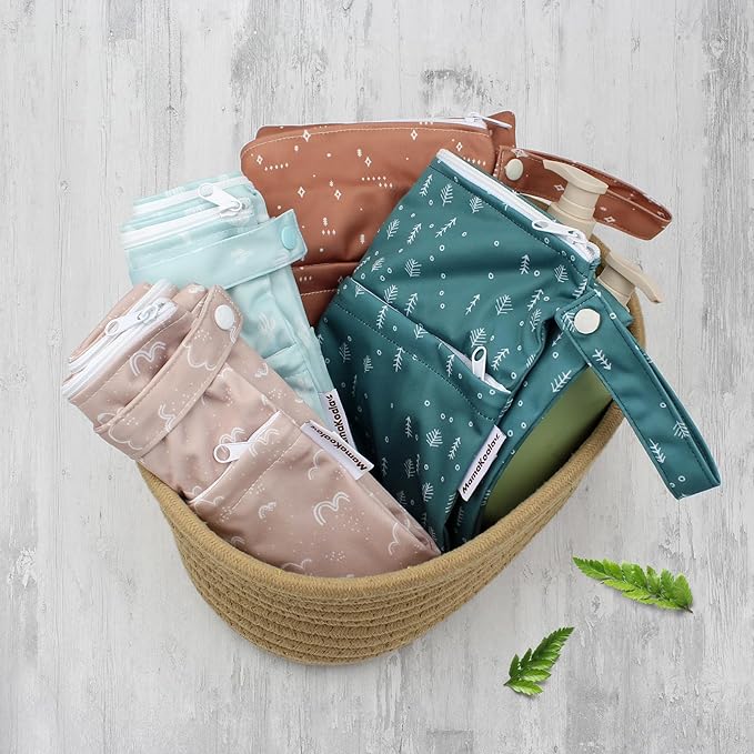 Mama Koala Waterproof Wet Dry Bags for Baby Items, Cloth Diapers, Swimsuits, Travel, Gym Clothes, Beach, Pump Parts, Toiletries, Two Zippered Pockets, 2 Pack (W017)
