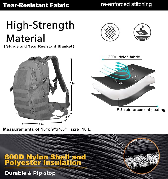 Miramrax 12L Small Backpack Day Pack - Mini Tactical Backpacks Military Daypack Molle Bag Rucksack Bug Out Bag for Hiking (Grey)