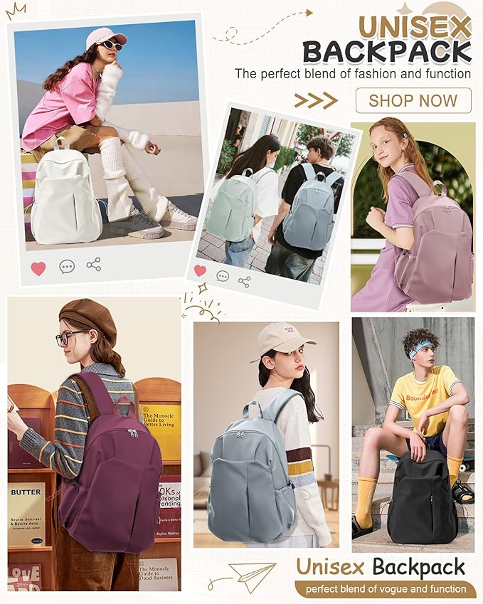 SEAFEW Beige School Backpack for Girls Women Waterproof High School Book Bag Cute Backpack for Men Teens Boys, Lightweight Simple Middle School Back Pack Daypack
