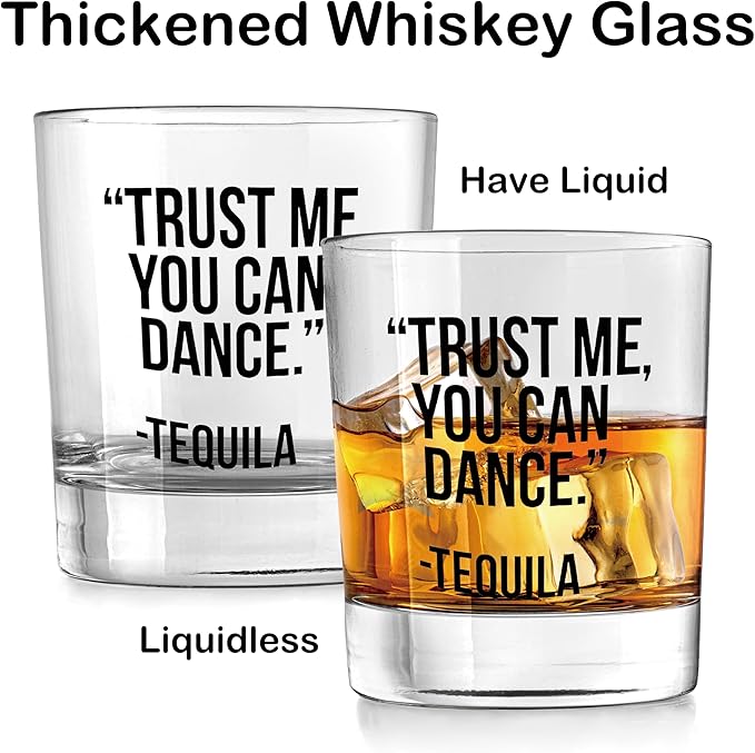 Nogrit Funny Tequila Whiskey Glasses 10 oz, Gifts for Tequila Lovers, Humoruos Old Fashioned Rocks Glasses for Men Women Drinking Cocktail Scotch Vodka Rum