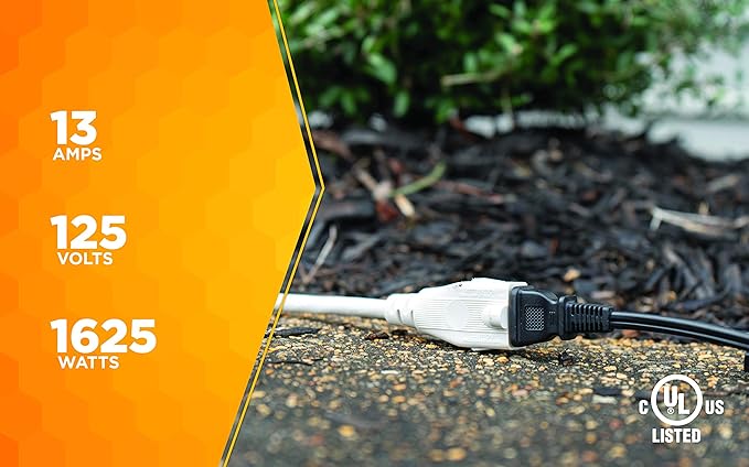 Southwire Outdoor Extension Cord - Light-Duty Landscape & Patio Cable - SJTW Extension - 16 Gauge - 3 Conductor - Weather Resistant - White - 40 Foot