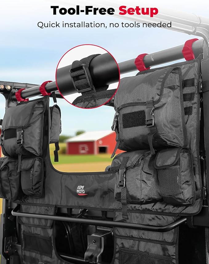 KEMIMOTO UTV Storage Bag, Seat Back Rack Compatible with Polaris Ranger/Can-Am Defender/CFMOTO Uforce, 8-Pocket, 1680D Water-Resistant Canvas Storage for Hunting, Farm & Travel, Seat Storage System