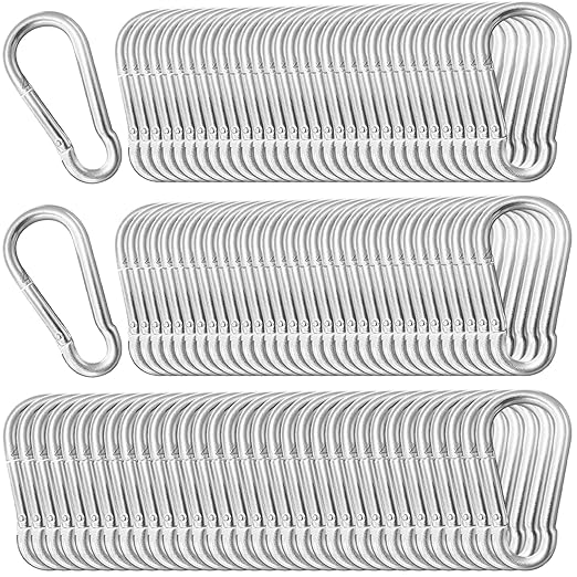 150 Pack 2" Heavy Duty Carabiner Clips, M5 Sliver Galvanized Steel Spring Snap Hooks, Rust-Resistant Keychain Clips for Hammock, Camping, Hiking, Fishing, Swing Set