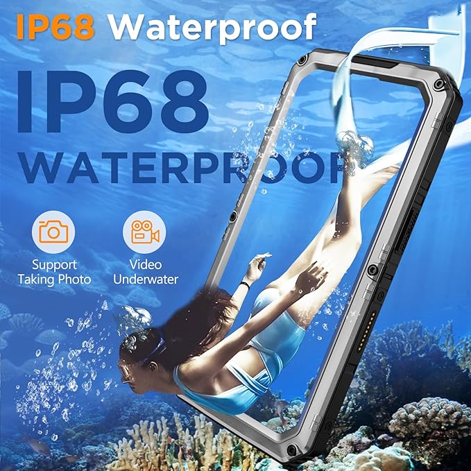 Mitywah Waterproof Case for iPhone 16 Pro, Shockproof Heavy Duty Case with Built-in Screen Protector, Underwater Full Body Protective Metal Case 6.3 inch, Silver