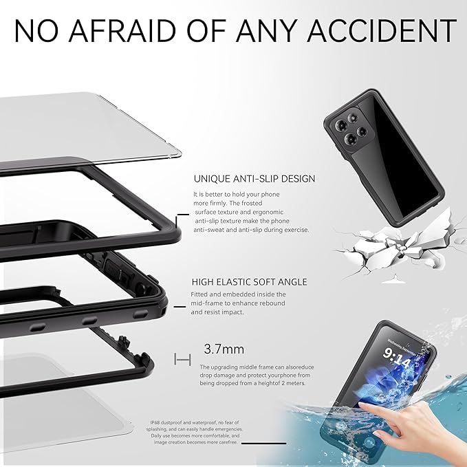 Lunivop Compatible with Motorola Moto G Play 5G 2026 Case 6.7'' Waterproof Dustproof IP68 Underwater Diving Clear Built-in Screen Protection Lanyard 【Military Grade Full Body】 for Moto G Play 5G