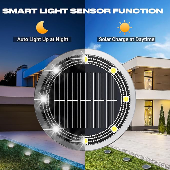 Peasur Solar Ground Lights Outdoor, 6 Pack Flat Solar Powered Disc Lights, IP68 Waterproof, Anti-Rust, Landscape Lighting for Pathway Garden Yard Lawn Walkway Landscape Driveway, Mini, Cool White