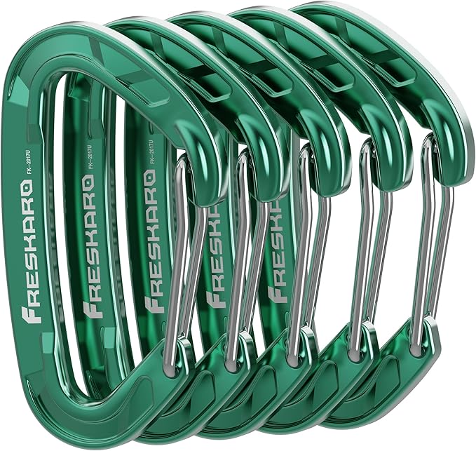 FresKaro 5pcs Nano Carabiner Clips, 8kN 1798lbs, Small Sturdy, Reliable Time-Tested Strong Spring Wiregate, Mini Size 2.37inch, Choice of 5colors