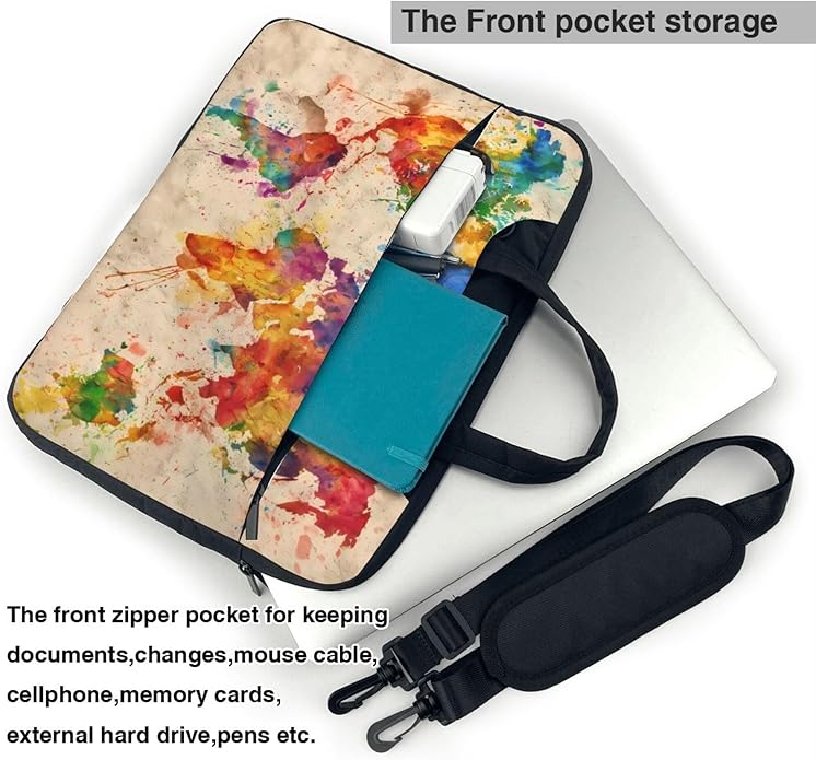 Vintage World Map Laptop Bag, Watercolor Laptop Case Sleeve Women Men Messenger Shoulder Bag Tablet Computer 15.6 Inch