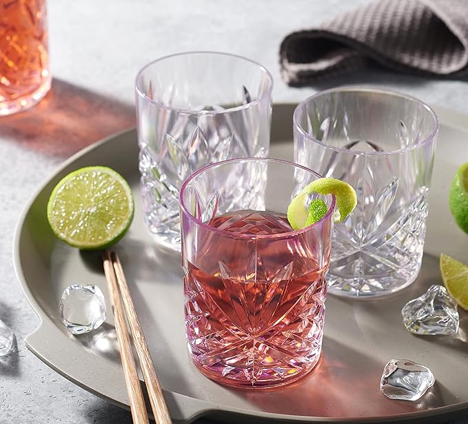 Godinger Old Fashioned Whiskey Glasses, Drinking Glasses, Shatterproof and Reusable Acrylic - Dublin Collection, Set of 4