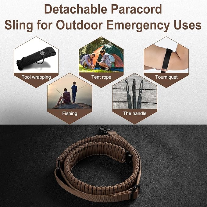 VVAAGG Two-Point Paracord Rifle Sling with Swivels, Non-Slip Gun Sling with Adjustable Length Strap