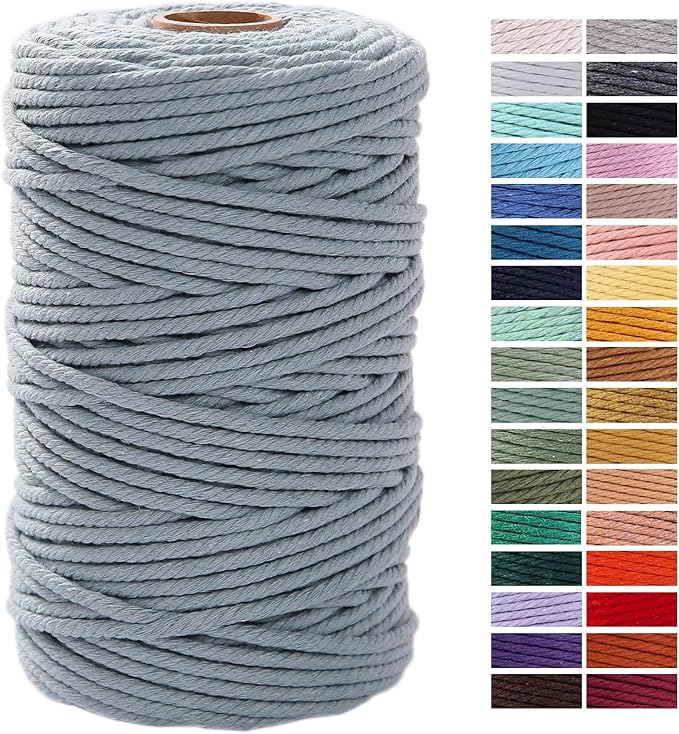 Grayish Blue Macrame Cord 4mm x 109Yards,Colored Cotton Rope Craft Cord Colorful Cotton Cord Twine for Wall Hanging Plant Hangers Crafts Knitting Decorative Projects